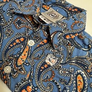 Cinch Blue and Orange Paisley Button Down Shirt